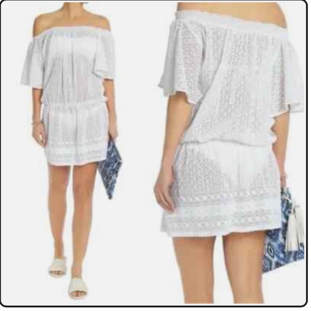 Melissa Odabash White Embroidered Pattern Lace Off Shoulder Swim Cover Up #U